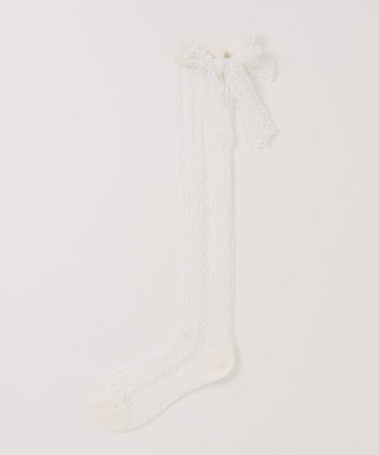 【HOOK】for girls ガーリーストリート レースリボン透け感ロングソックス
