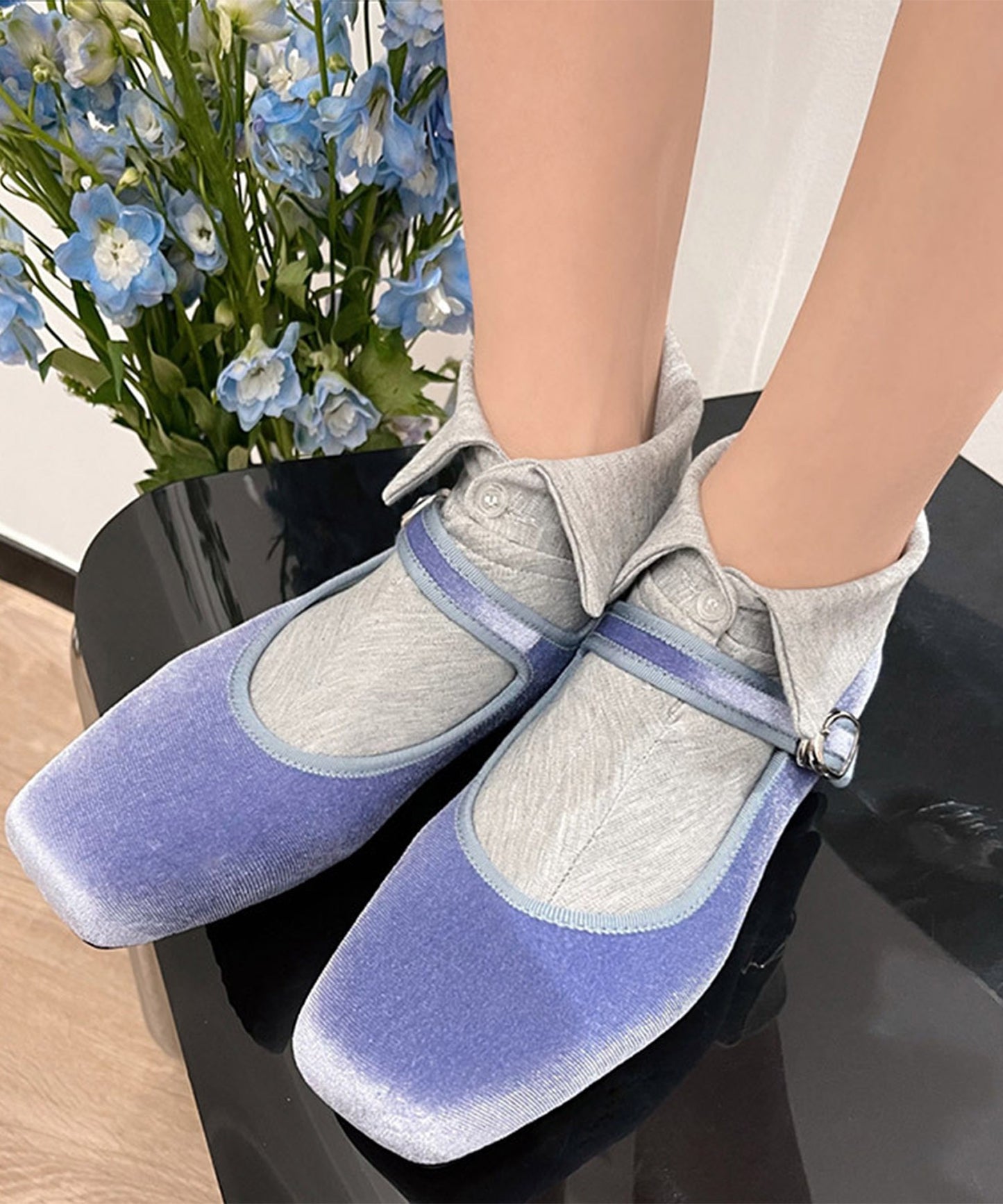 【HOOK】for girls ポロ襟デザイン　ヴィンテージライク 無地ショートソックス