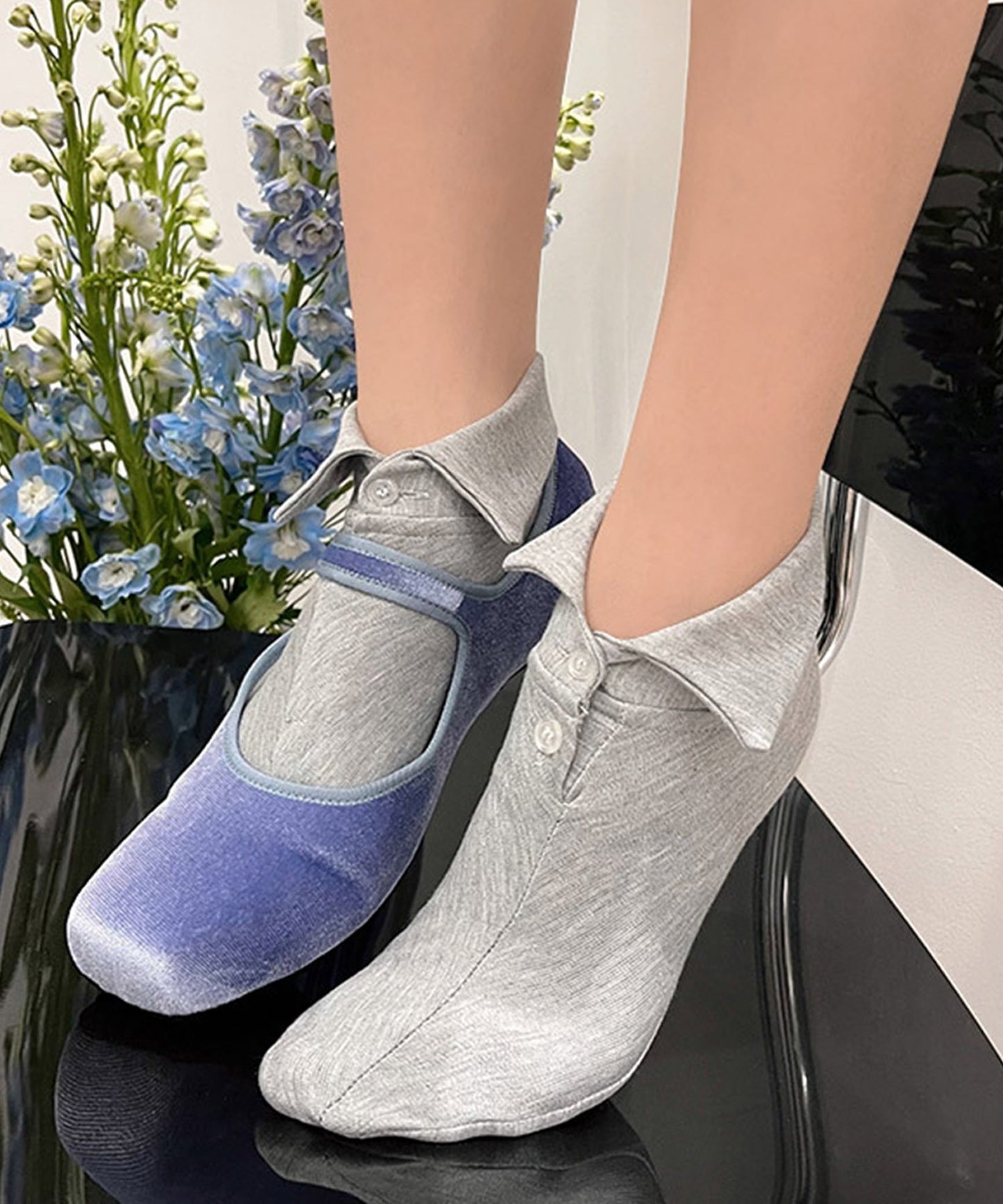 【HOOK】for girls ポロ襟デザイン　ヴィンテージライク 無地ショートソックス