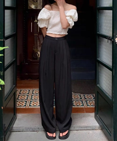 ストレート タック ワイドパンツ