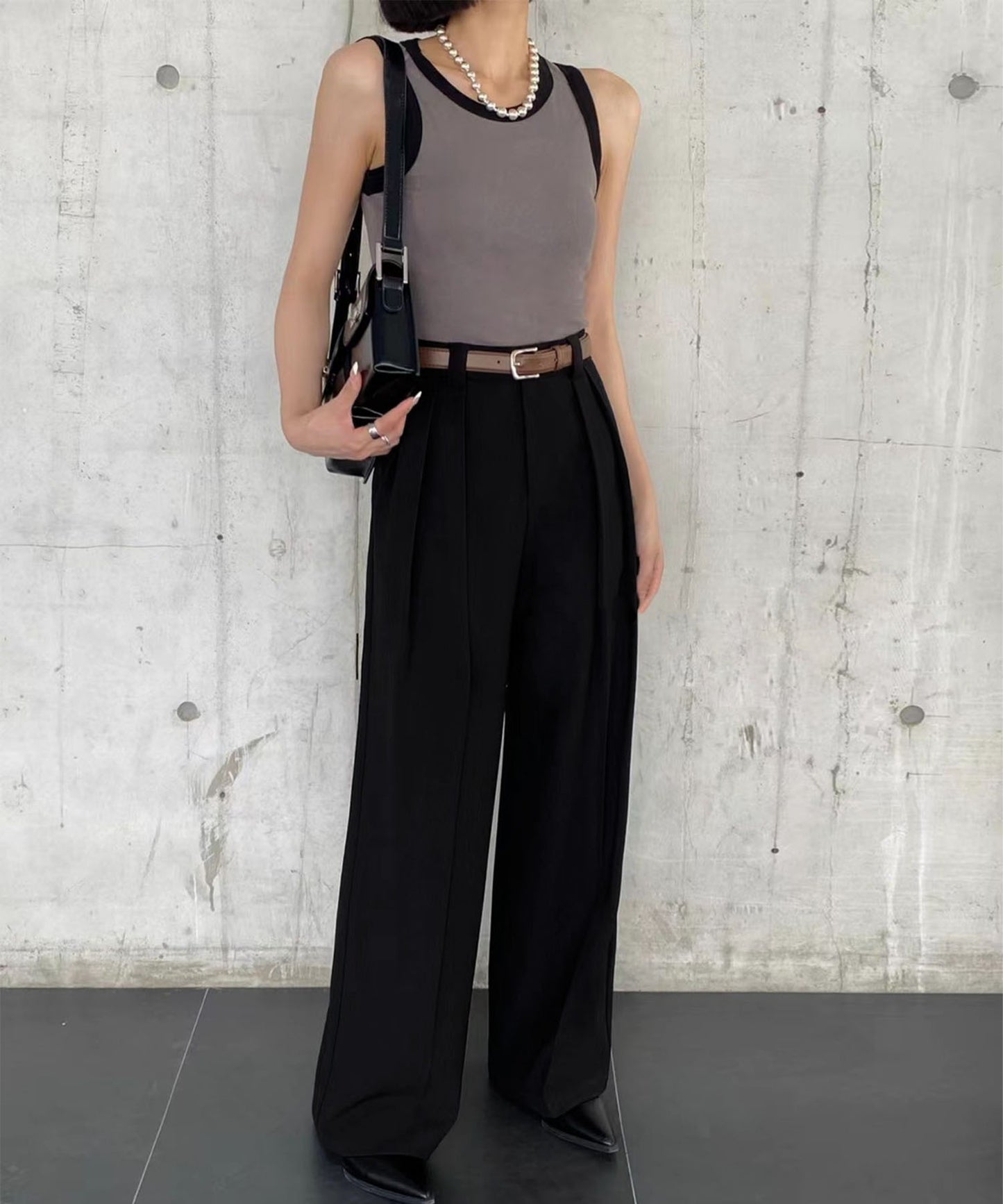 aimoha /ストレート ダブルタック ワイドパンツ