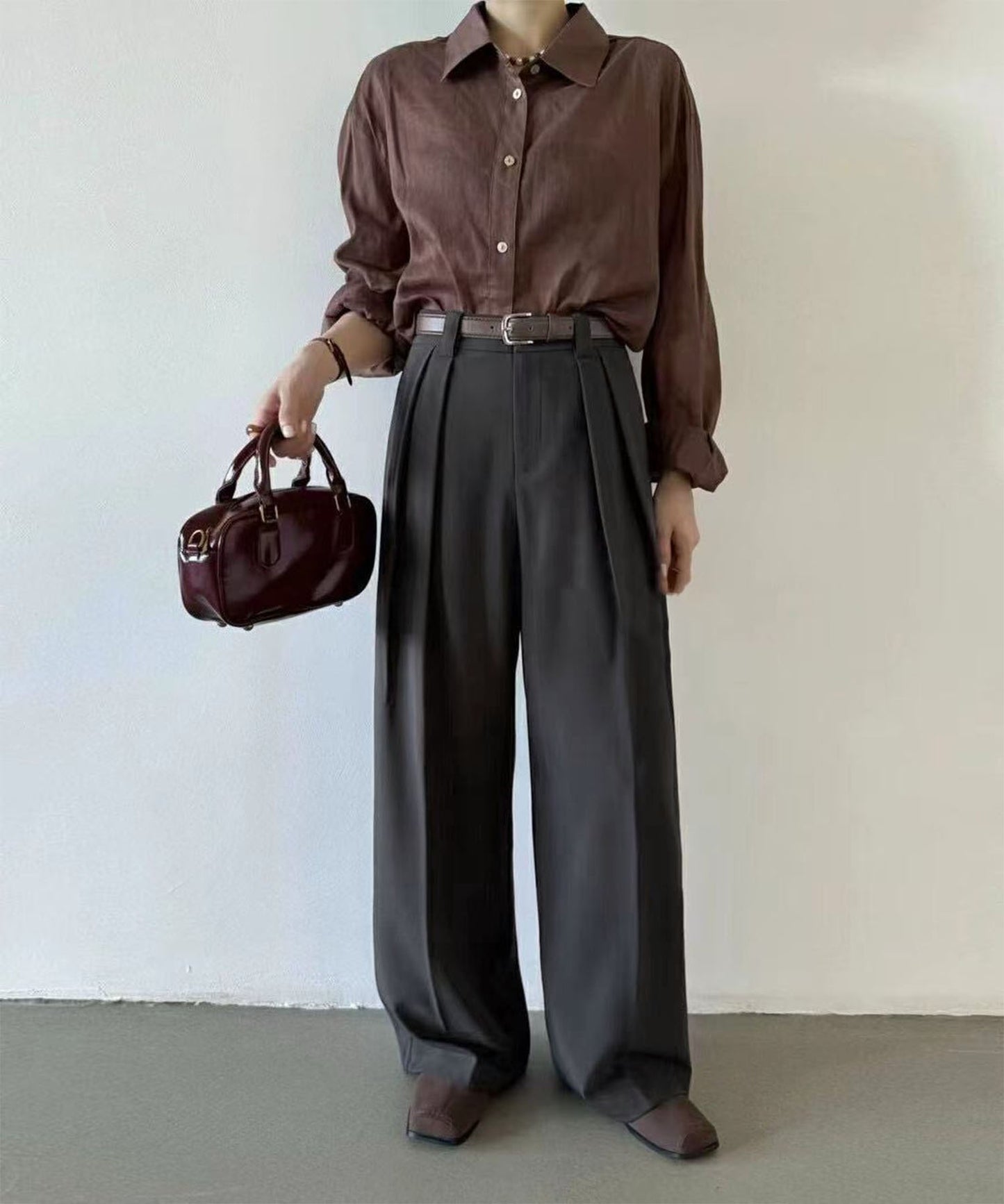 aimoha /ストレート ダブルタック ワイドパンツ