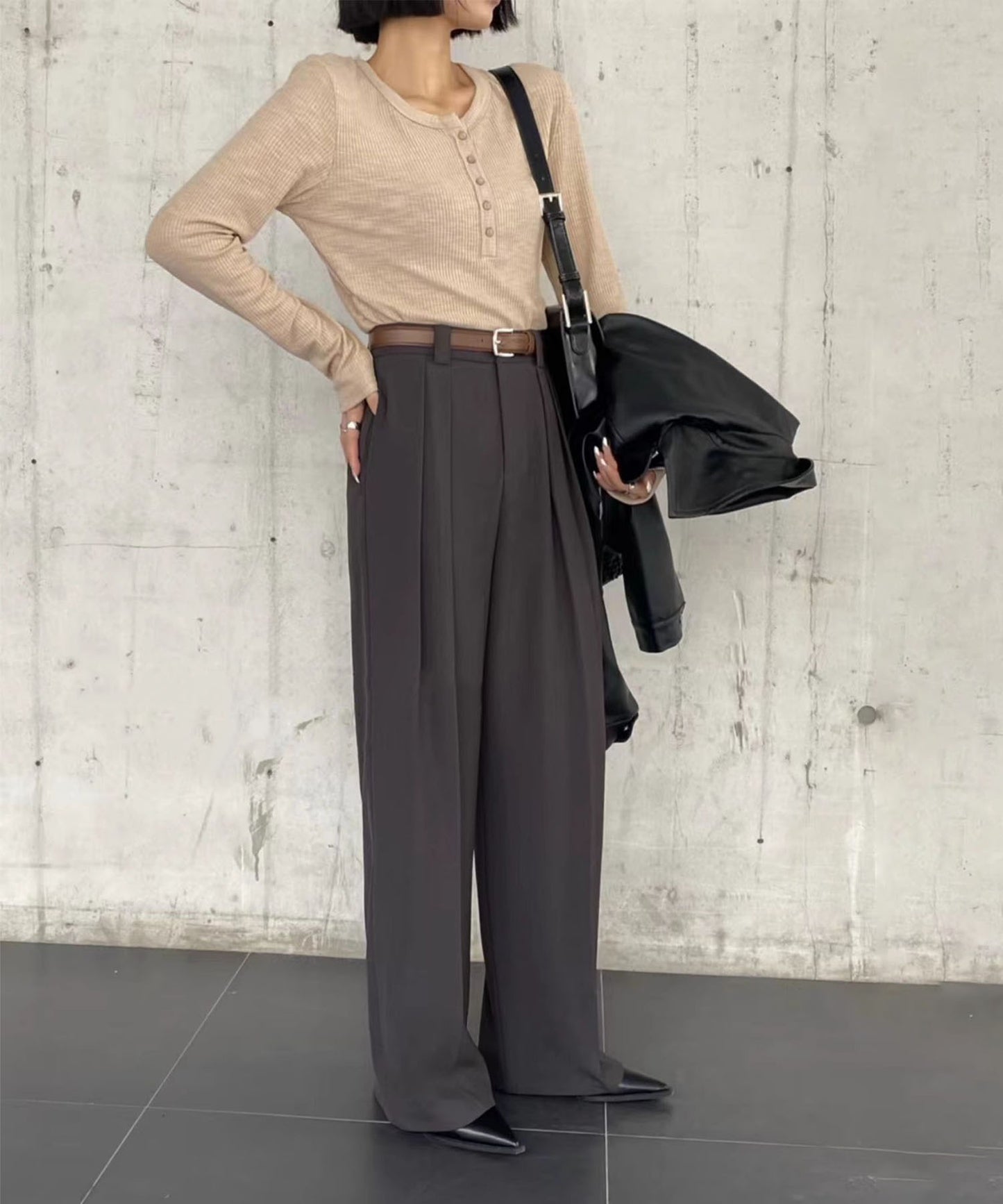 aimoha /ストレート ダブルタック ワイドパンツ