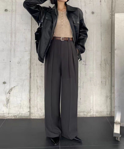 aimoha /ストレート ダブルタック ワイドパンツ