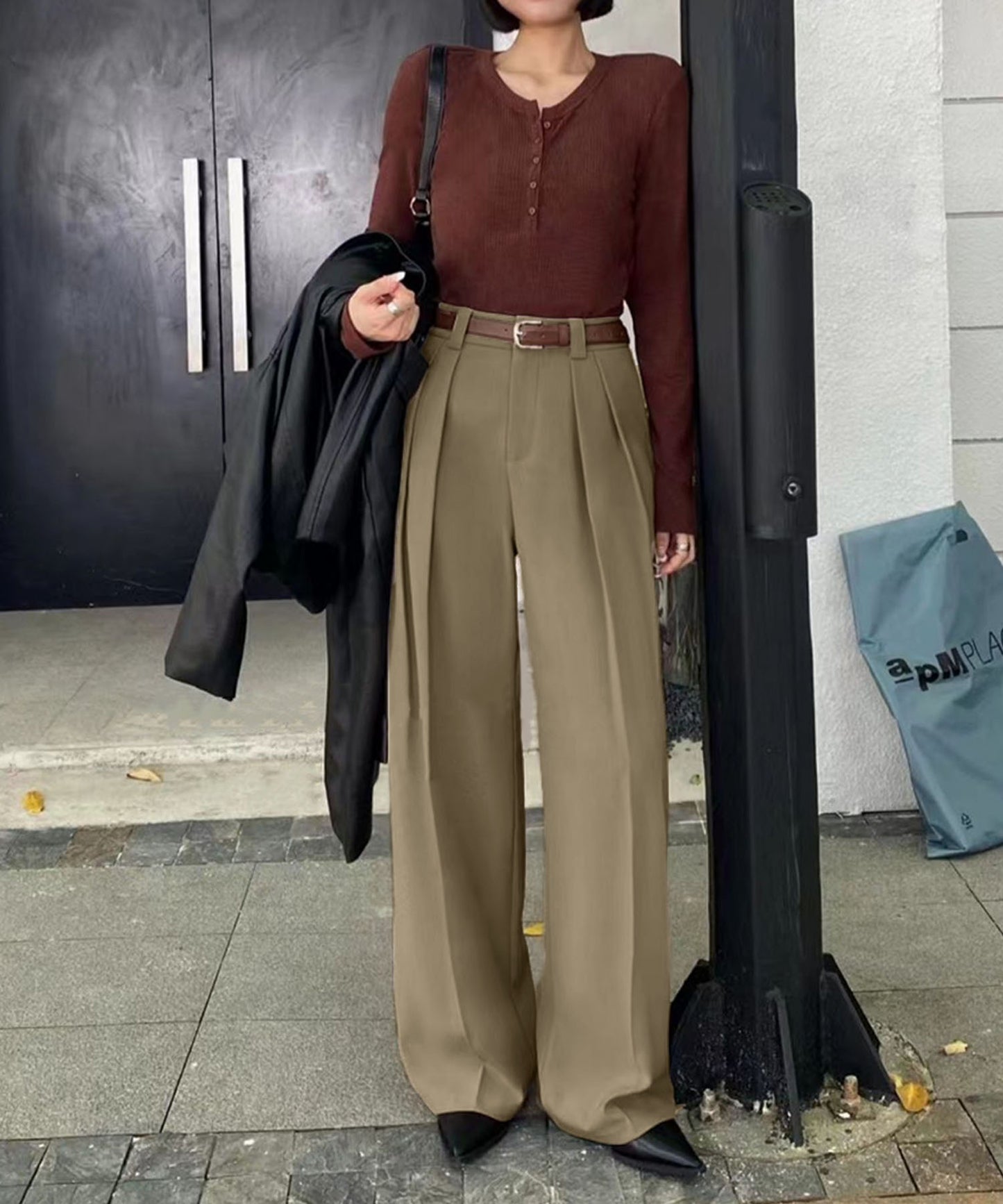 aimoha /ストレート ダブルタック ワイドパンツ