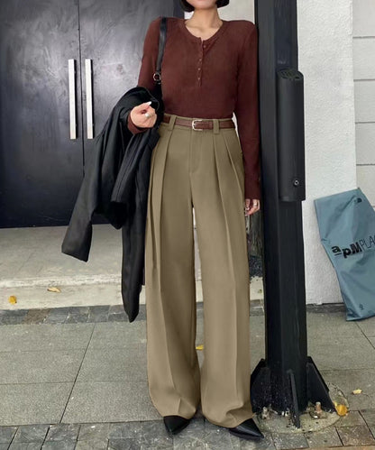 aimoha /ストレート ダブルタック ワイドパンツ