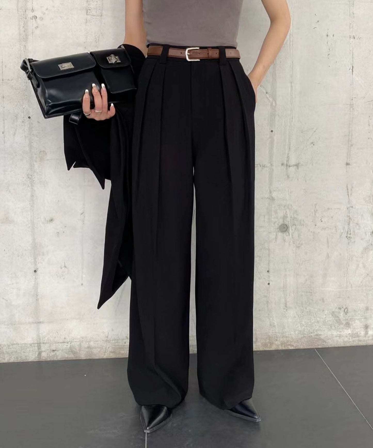 aimoha /ストレート ダブルタック ワイドパンツ