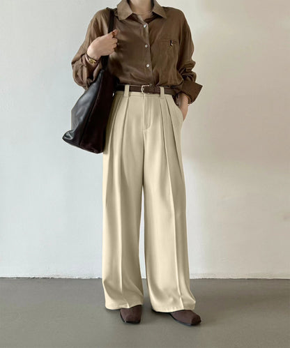 aimoha /ストレート ダブルタック ワイドパンツ