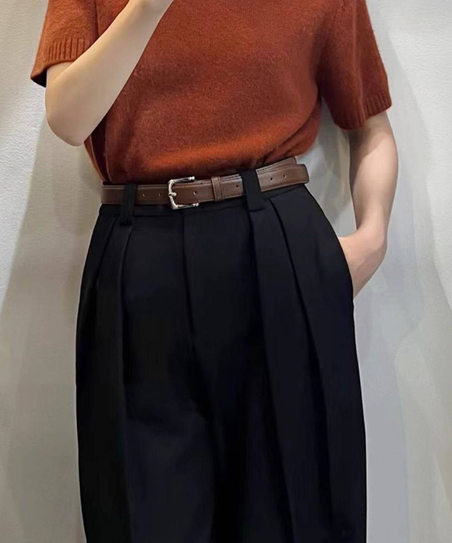 aimoha /ストレート ダブルタック ワイドパンツ