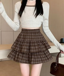 HOOK for girls　チェック柄 ティアードプリーツスカート　韓国ガーリー