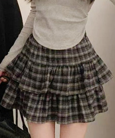 HOOK for girls　チェック柄 ティアードプリーツスカート　韓国ガーリー