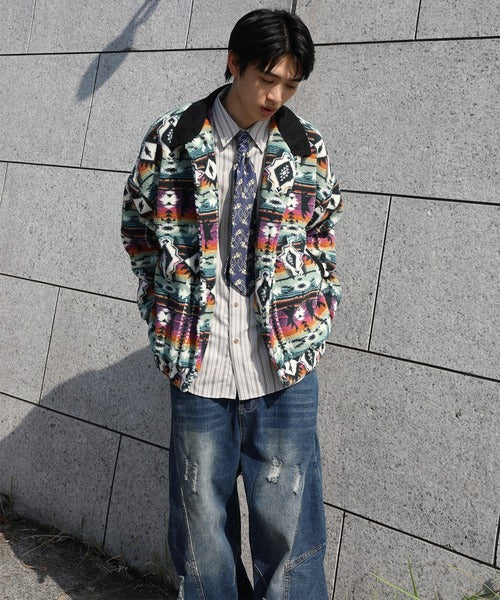 HOOK -original-　民族風幾何学模様ボアジャケット