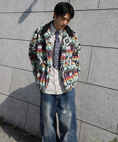 HOOK -original-　民族風幾何学模様ボアジャケット