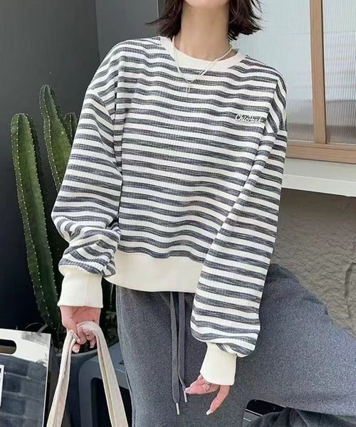 オーバーシルエット ボーダー プルオーバー