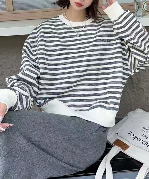 オーバーシルエット ボーダー プルオーバー