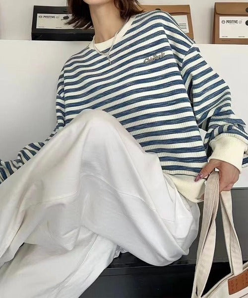 オーバーシルエット ボーダー プルオーバー