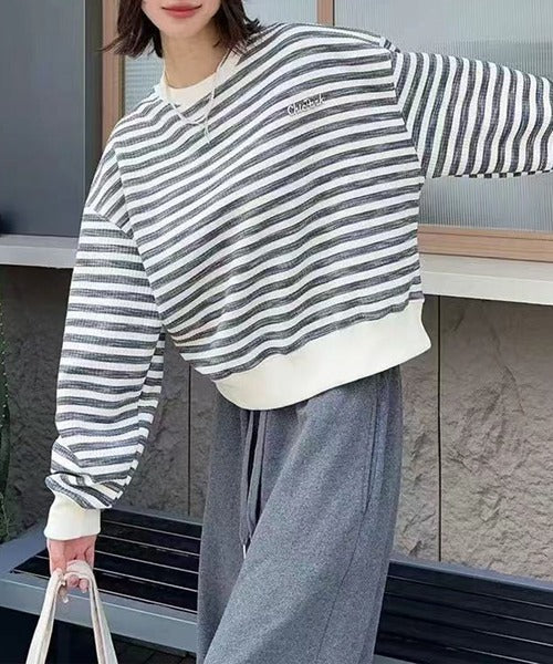 オーバーシルエット ボーダー プルオーバー