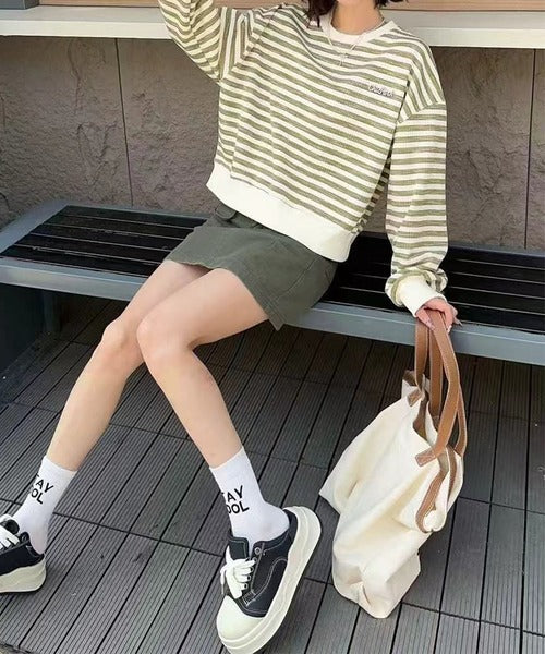 オーバーシルエット ボーダー プルオーバー