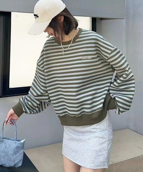 オーバーシルエット ボーダー プルオーバー