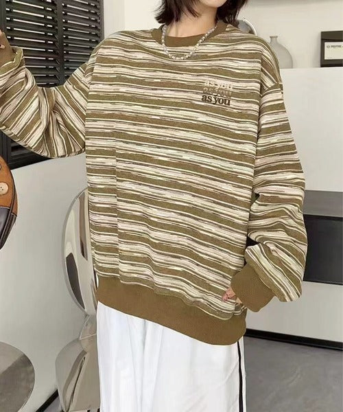 オーバーシルエット マルチボーダー プルオーバー