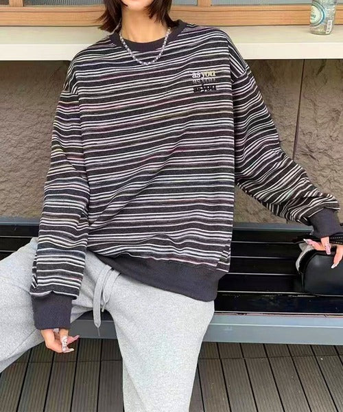 オーバーシルエット マルチボーダー プルオーバー