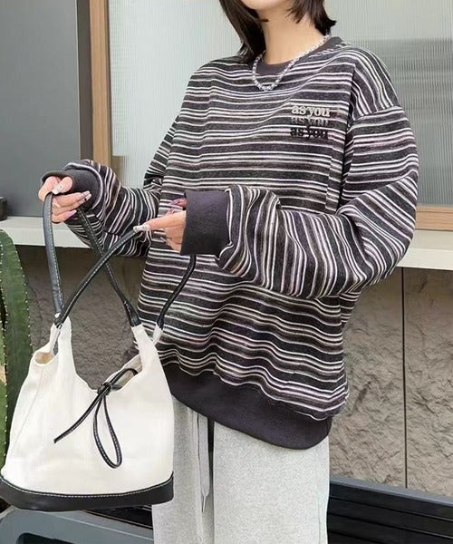 オーバーシルエット マルチボーダー プルオーバー