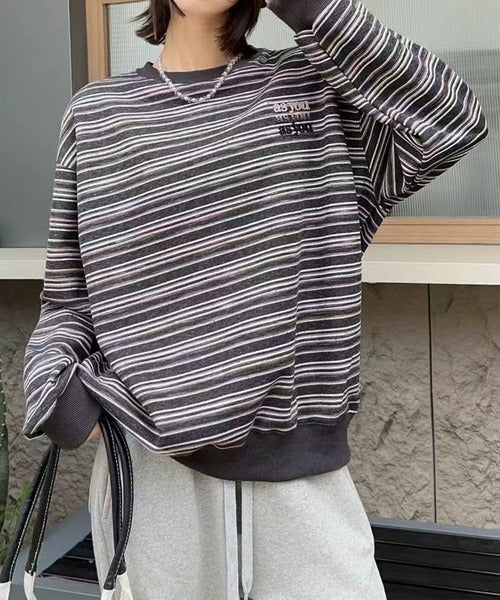 オーバーシルエット マルチボーダー プルオーバー