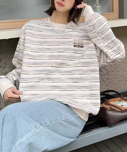 オーバーシルエット マルチボーダー プルオーバー