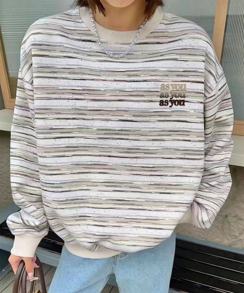 オーバーシルエット マルチボーダー プルオーバー