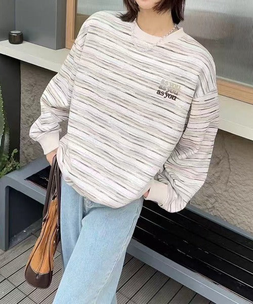 オーバーシルエット マルチボーダー プルオーバー