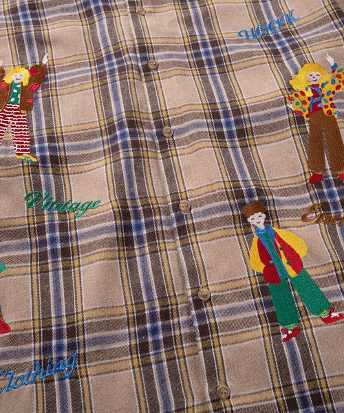 HOOK -original-　レトロ古着風 キャラクター刺繍チェックシャツ