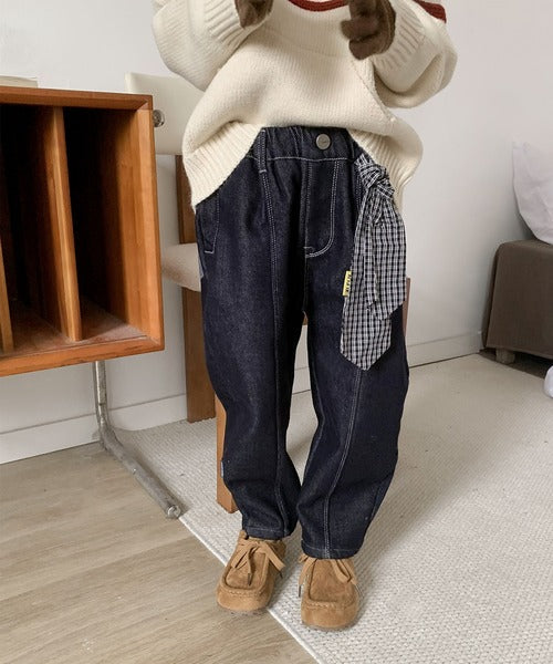 【aimoha-KIDS-】キッズ　裏起毛デニムコクーンパンツ