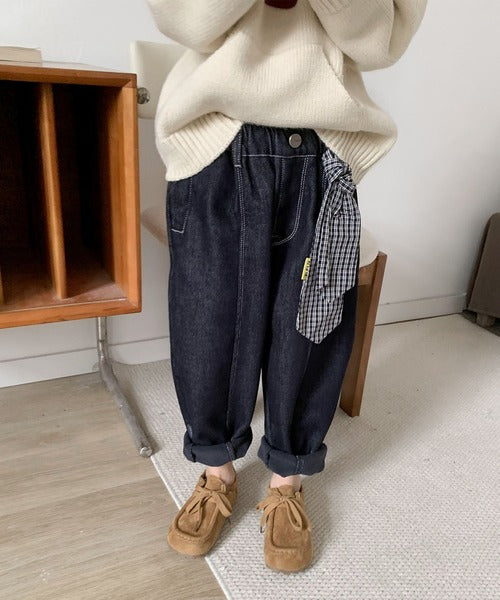 【aimoha-KIDS-】キッズ　裏起毛デニムコクーンパンツ