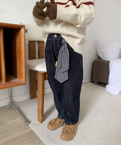 【aimoha-KIDS-】キッズ　裏起毛デニムコクーンパンツ