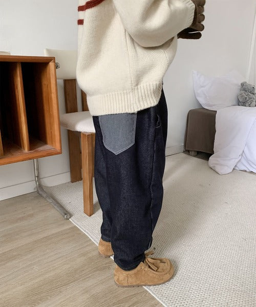 【aimoha-KIDS-】キッズ　裏起毛デニムコクーンパンツ