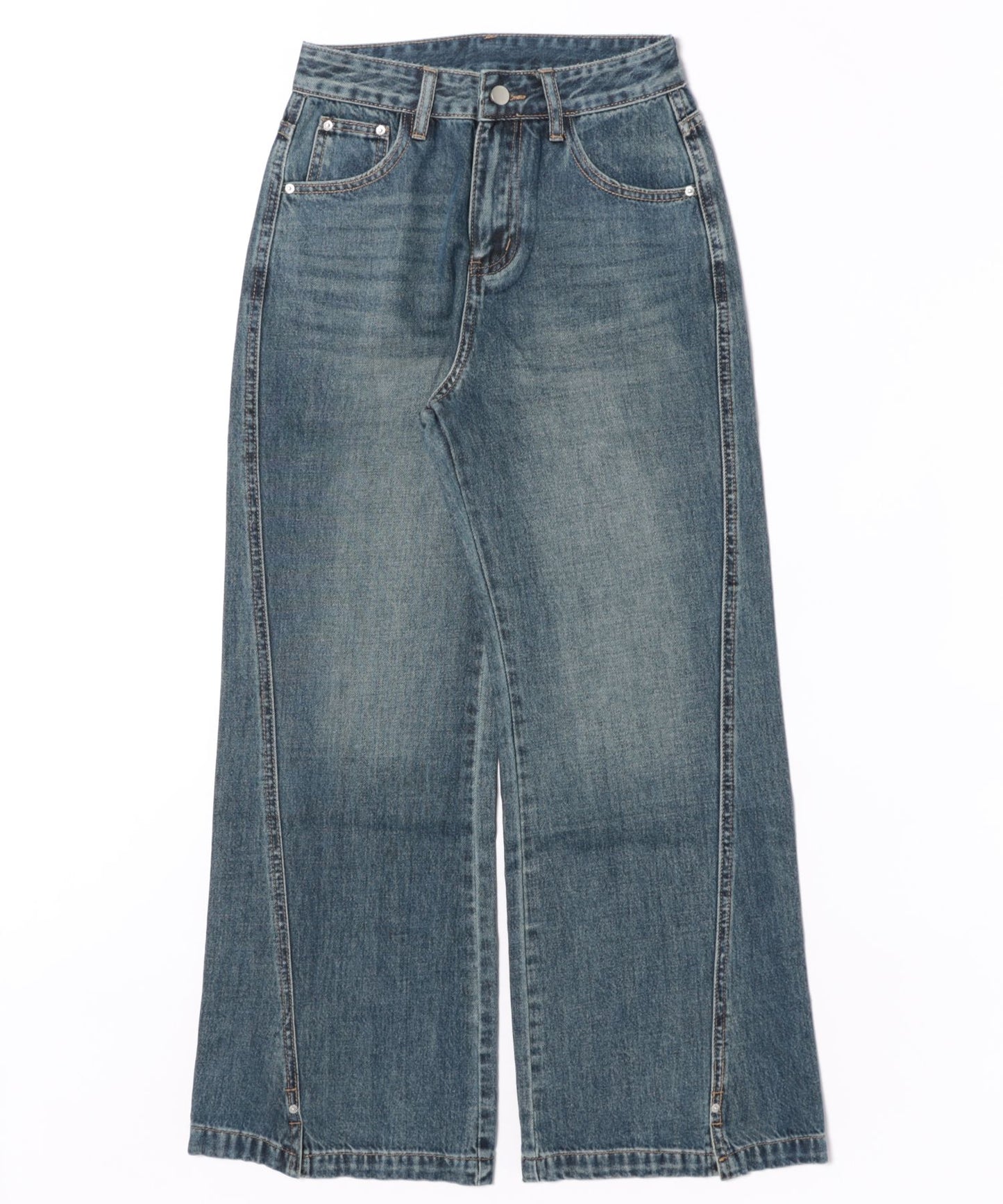 斜め切替スリット ワイドデニムパンツ