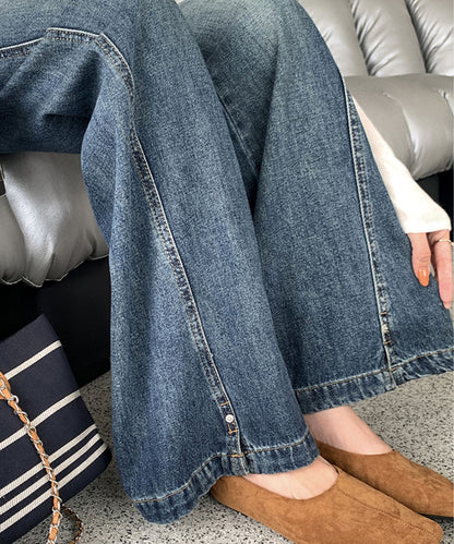 斜め切替スリット ワイドデニムパンツ