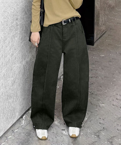 裾ベルト付き ワイドパンツ デニム／カーゴ風デザイン