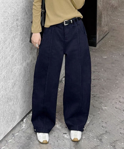 裾ベルト付き ワイドパンツ デニム／カーゴ風デザイン