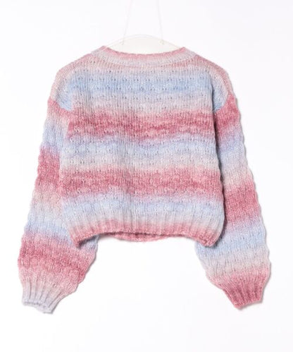 グラデーションケーブル編みニットプルオーバー