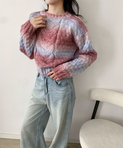 グラデーションケーブル編みニットプルオーバー