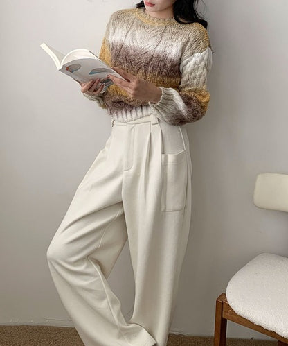 グラデーションケーブル編みニットプルオーバー