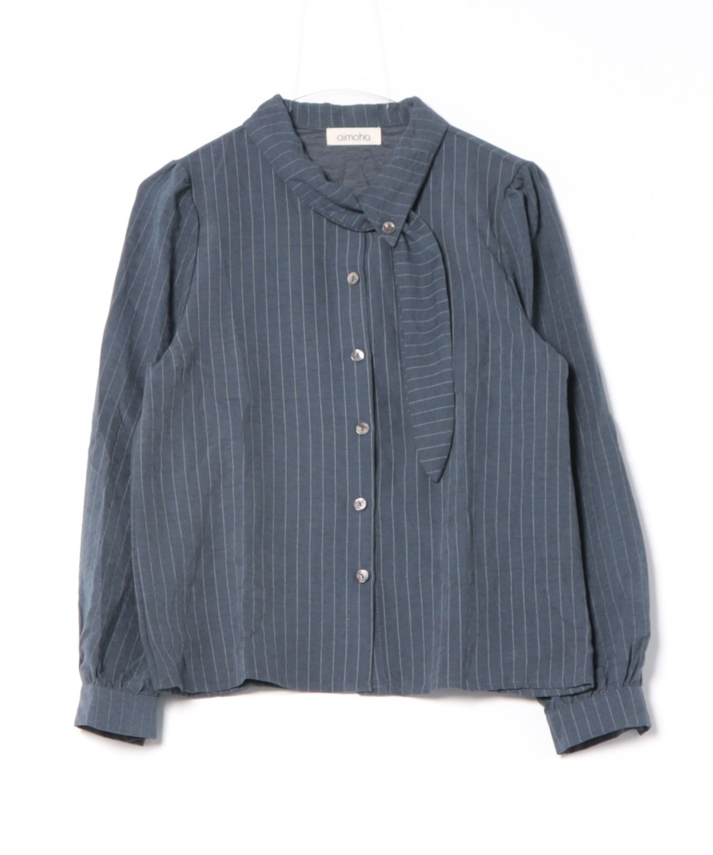 フェミニンリボンストライプシャツブラウス