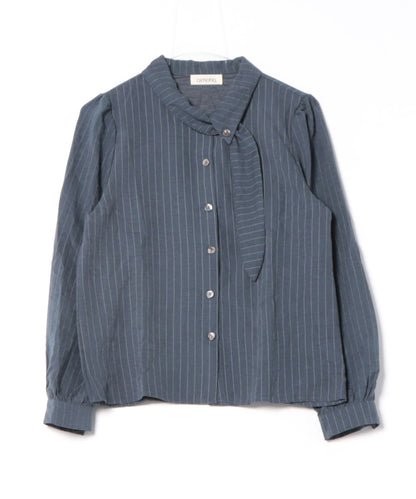 フェミニンリボンストライプシャツブラウス