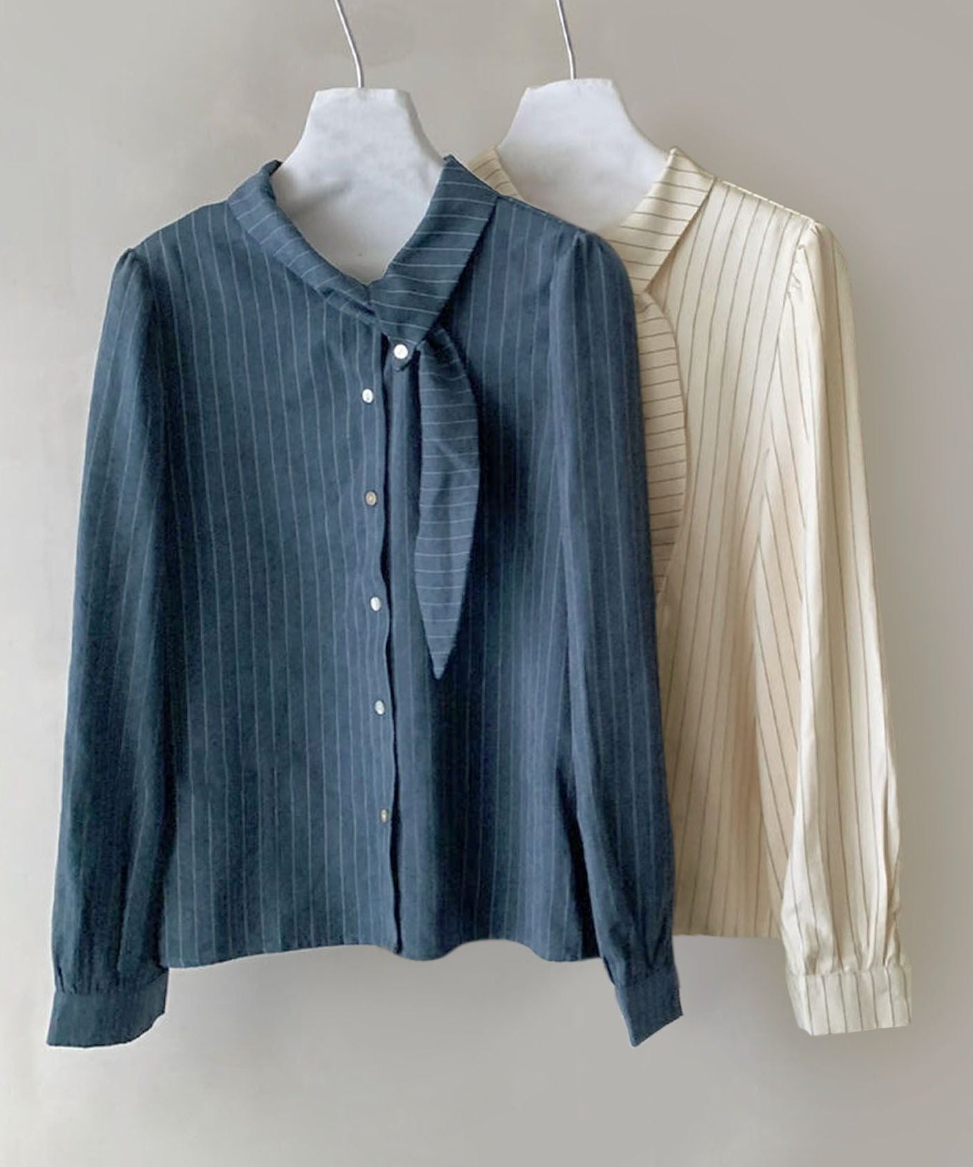 フェミニンリボンストライプシャツブラウス