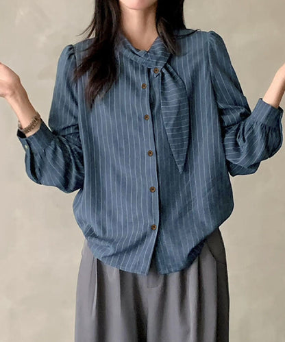 フェミニンリボンストライプシャツブラウス