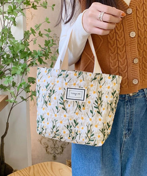 刺繍花柄ミニトートバッグ