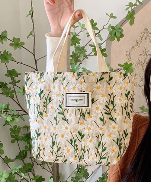 刺繍花柄ミニトートバッグ