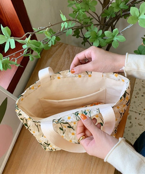 刺繍花柄ミニトートバッグ