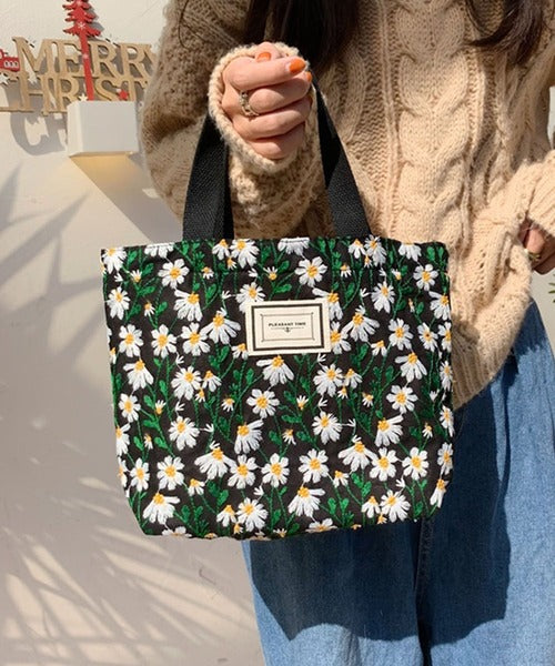 刺繍花柄ミニトートバッグ